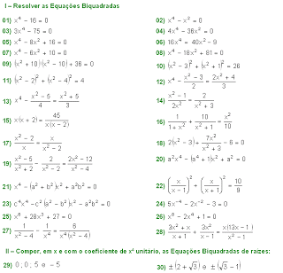 Quiz matemático 12: equação biquadrada (ou de grau 4)